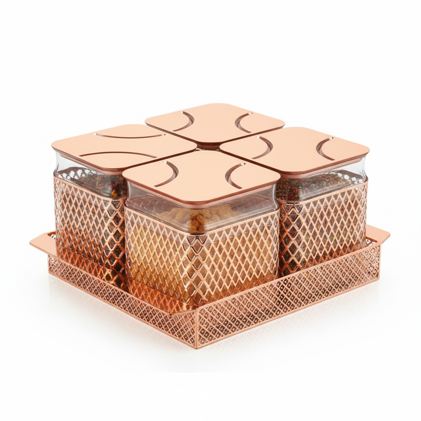 Fiesta Air-Tight Dry Fruit Container Tray Set With Lid & Serving Tray, Airtight Gift Set 500 ml Plastic Jar with Tray, Set of 4