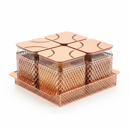 Fiesta Air-Tight Dry Fruit Container Tray Set With Lid & Serving Tray, Airtight Gift Set 500 ml Plastic Jar with Tray, Set of 4
