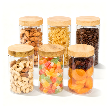 Coral Jars with Wooden like caps |Light brown| Set of 6