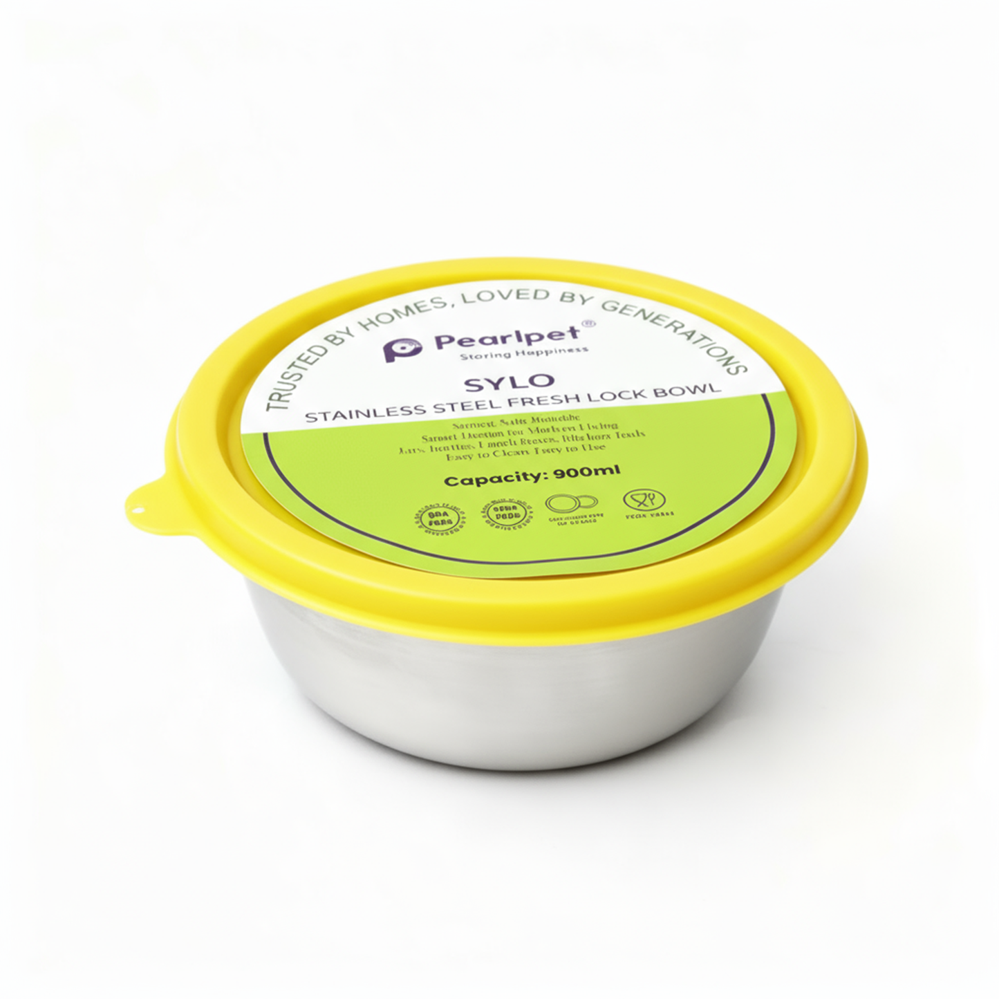 Sylo Stainless Steel Bowl 900 ml | Airtight Food Storage Bowl with BPA-Free Lid