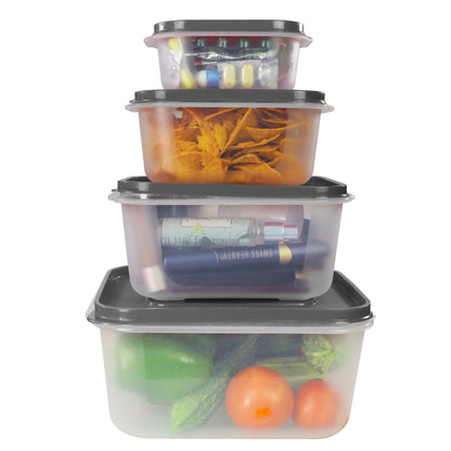 PP Container Rectangular Plastic Food Storage Container with Air Tight Lid | Fridge & Freezer Dabba Containers, Fruit Box Set of 4 (700ml, 1400ml, 2400ml and 4000ml)