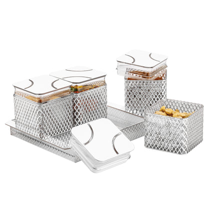 Fiesta Air-Tight Dry Fruit Container Tray Set With Lid & Serving Tray, Airtight Gift Set 500 ml Plastic Jar with Tray, Set of 4