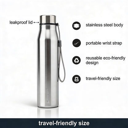 Aqualine Single Wall Steel Water Bottle – 700ml (Silver)