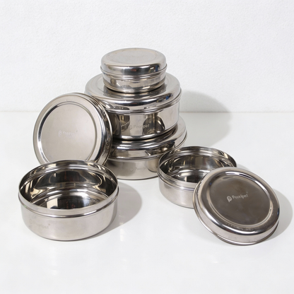 Steel Flat Canisters| Puri Dabba|Storage Containers Set Of 5 Pcs