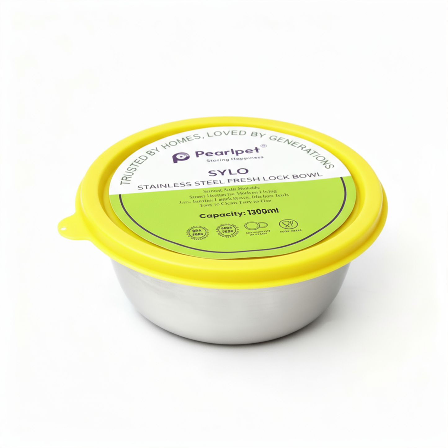 Sylo Stainless Steel Bowl 1300 ml | Airtight Food Storage Bowl with BPA-Free Lid