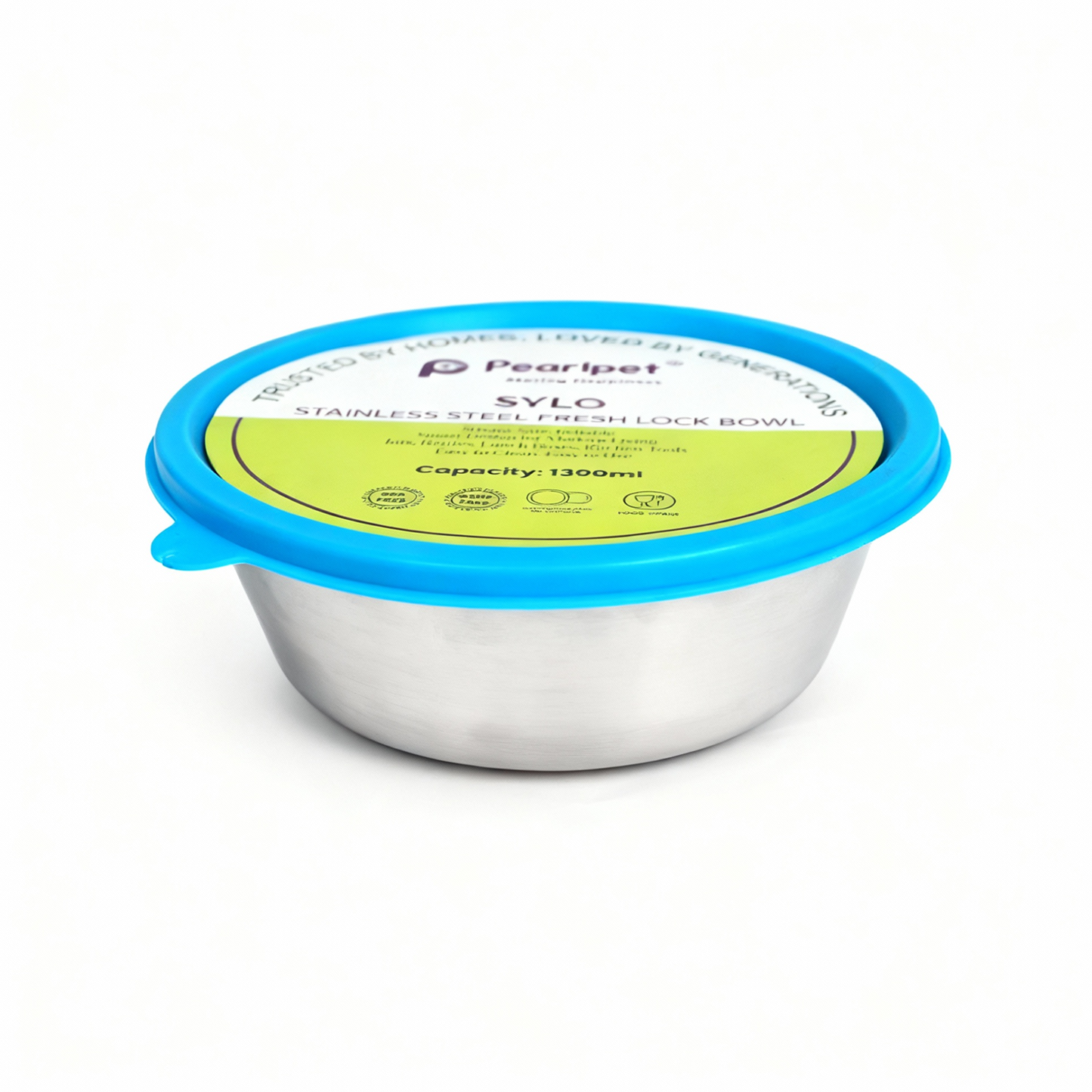 Sylo Stainless Steel Bowl 1300 ml | Airtight Food Storage Bowl with BPA-Free Lid