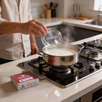 Damroo Smart Glass Milk Boiler with Boil Alert | Spill-Proof, Heat Resistant Glass Pot