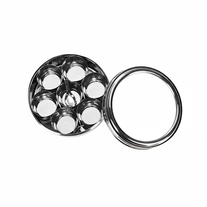 Masala Box Stainless Steel | 7 +1 Stainless Steel Cups & Spoon | See-Through Lids