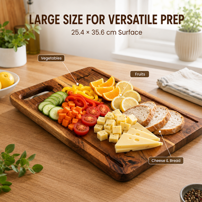 PEARLPET Premium Acacia Wood Chopping & Cutting Board | Reversible Kitchen Board | Serving Platter | Durable & Easy to Clean