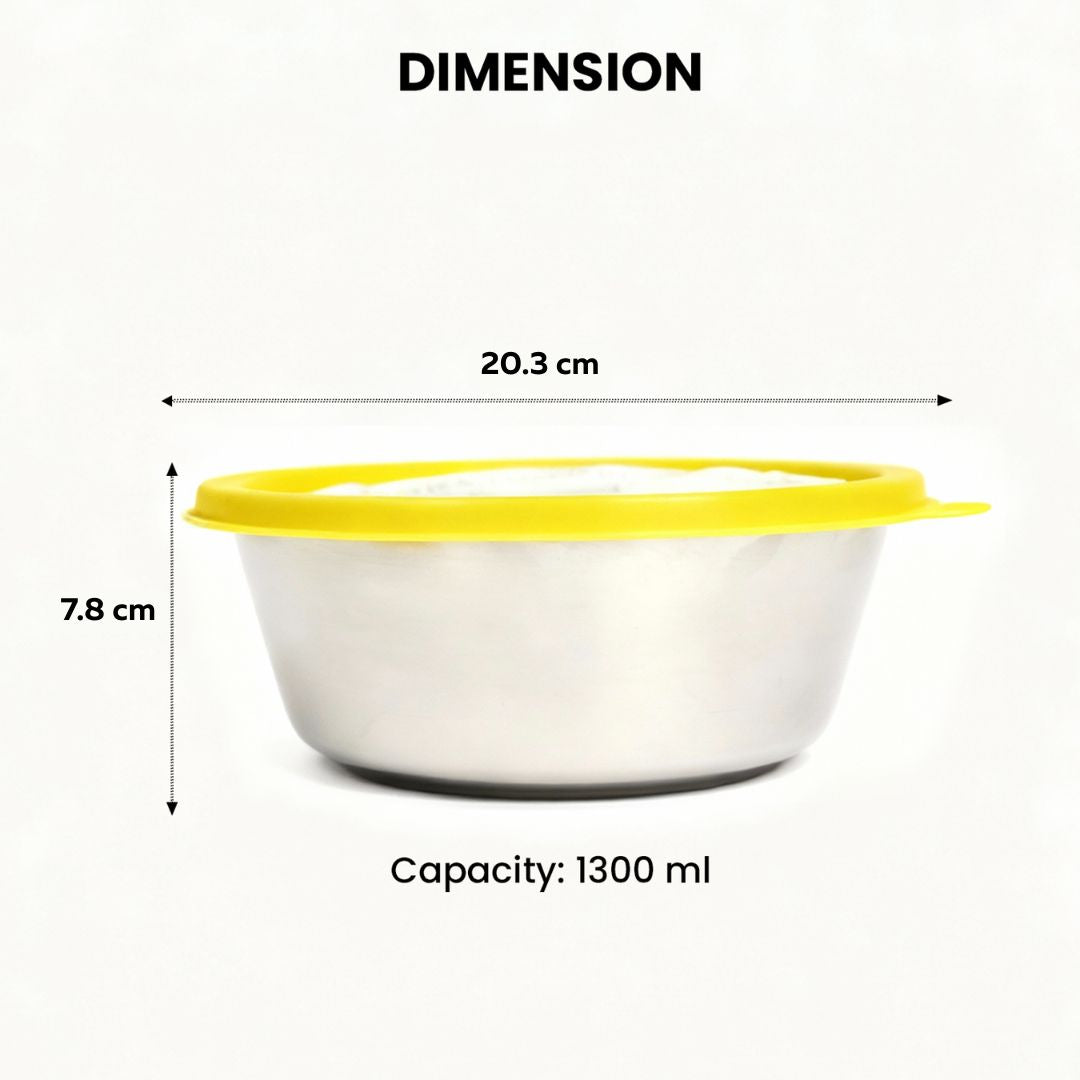 Sylo Stainless Steel Bowl 1300 ml | Airtight Food Storage Bowl with BPA-Free Lid