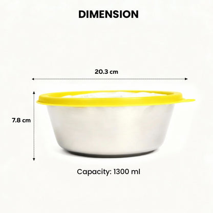 Sylo Stainless Steel Bowl 1300 ml | Airtight Food Storage Bowl with BPA-Free Lid