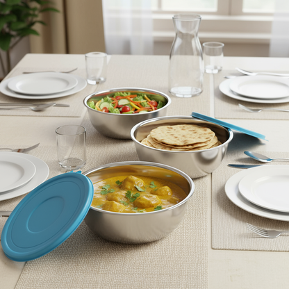 Sylo Stainless Steel Bowl 900ml, 1300ml and 1900 ml | Airtight Food Storage Bowl with BPA-Free Lid