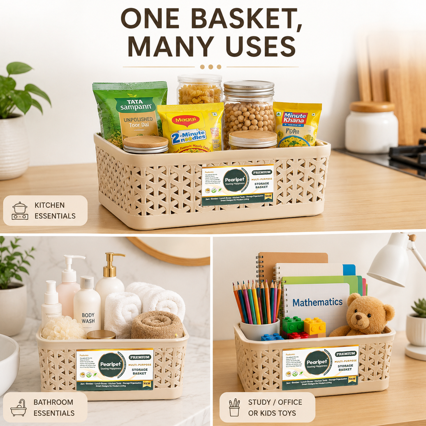 Pearlpet Everyday Basket Set of 3 with Lid – Smart organisation for every corner of your home — view 20