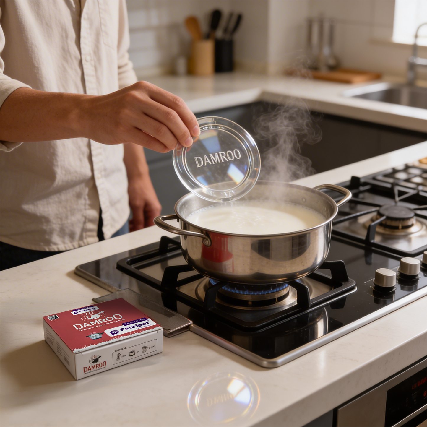 Damroo Smart Glass Milk Boiler with Boil Alert | Spill-Proof, Heat Resistant Glass Pot