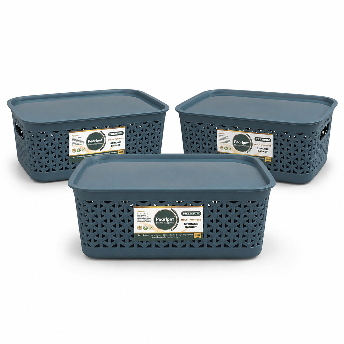 PEARLPET Everyday Basket Pack of 3 with Lid – Smart organisation for every corner of your home