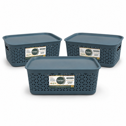 PEARLPET Everyday Basket Pack of 3 with Lid – Smart organisation for every corner of your home
