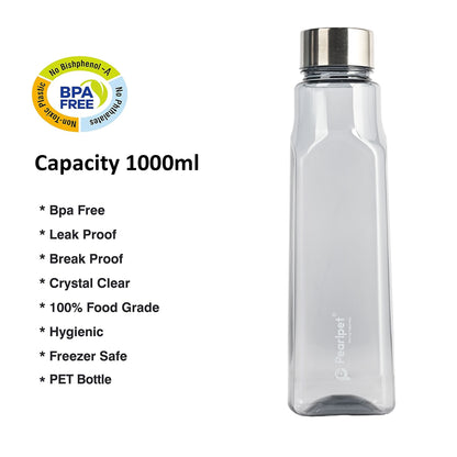 1000ml Ellie Square Bottle Stainless Steel Cap - Assorted - Set of 5