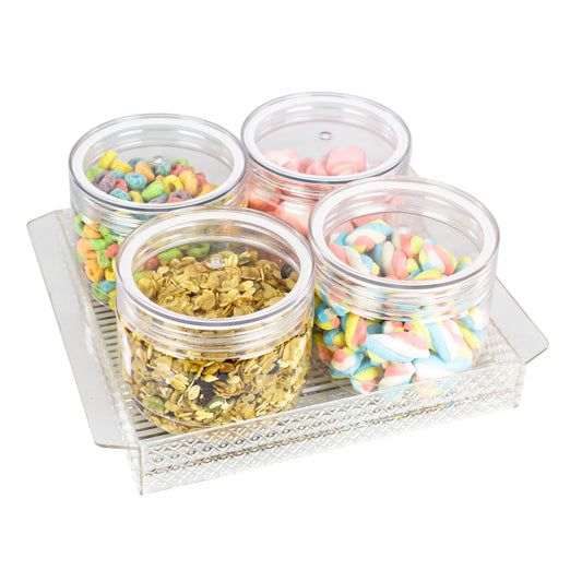 Tiffany Set of 4, 500ml Unbreakable Jars with a Serving Tray, Transparent