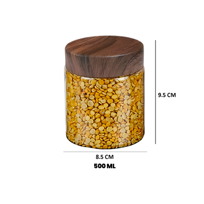 Coral Jars with Wooden like caps |Dark brown| Set of 6