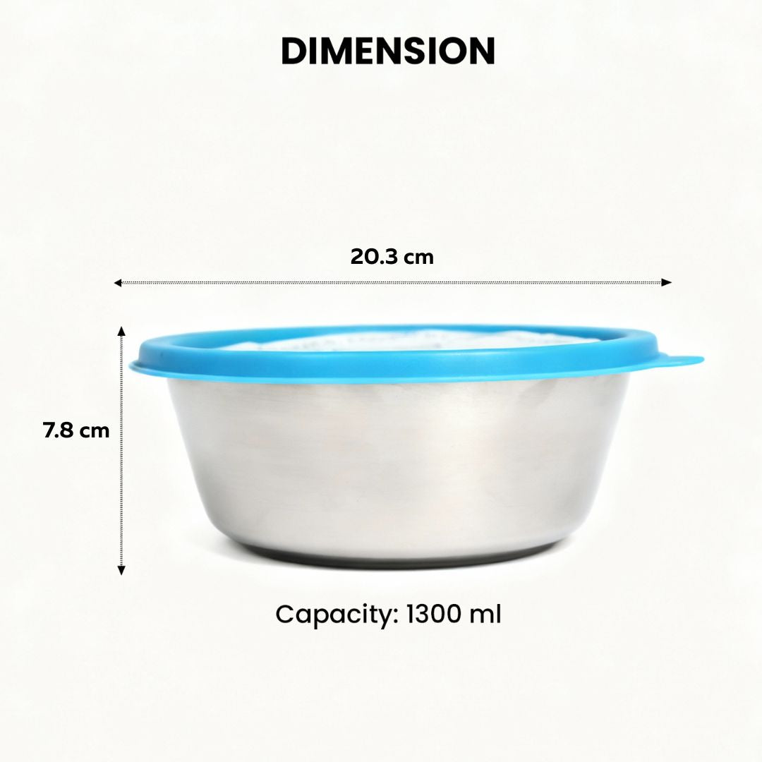 Sylo Stainless Steel Bowl 900ml, 1300ml and 1900 ml | Airtight Food Storage Bowl with BPA-Free Lid