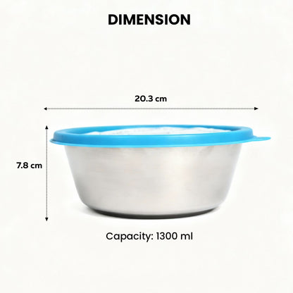 Sylo Stainless Steel Bowl 900ml, 1300ml and 1900 ml | Airtight Food Storage Bowl with BPA-Free Lid
