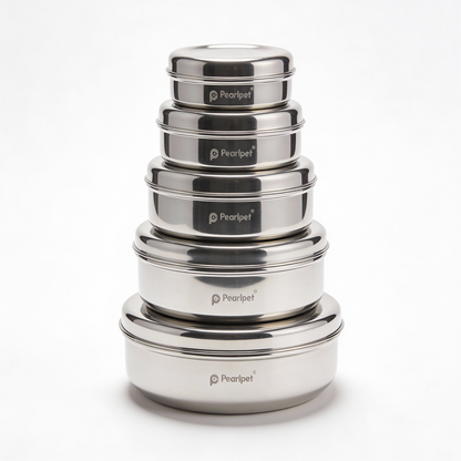Steel Flat Canisters| Puri Dabba|Storage Containers Set Of 5 Pcs