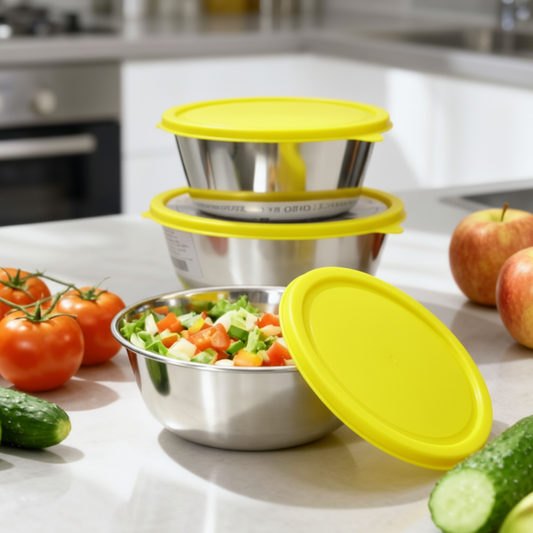 Sylo Stainless Steel Bowl 900ml, 1300ml and 1900 ml | Airtight Food Storage Bowl with BPA-Free Lid