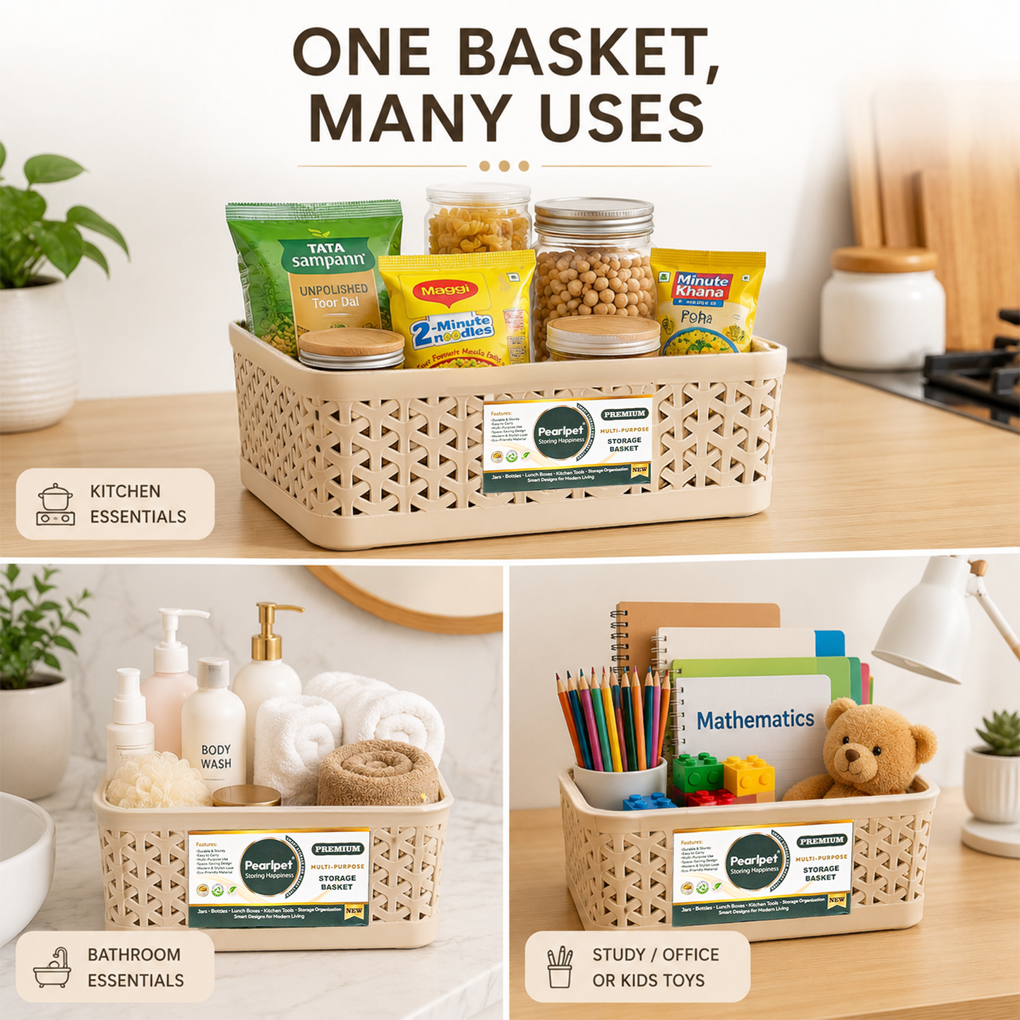 PEARLPET Everyday Basket Set of 3 with Lid – Smart organisation for every corner of your home