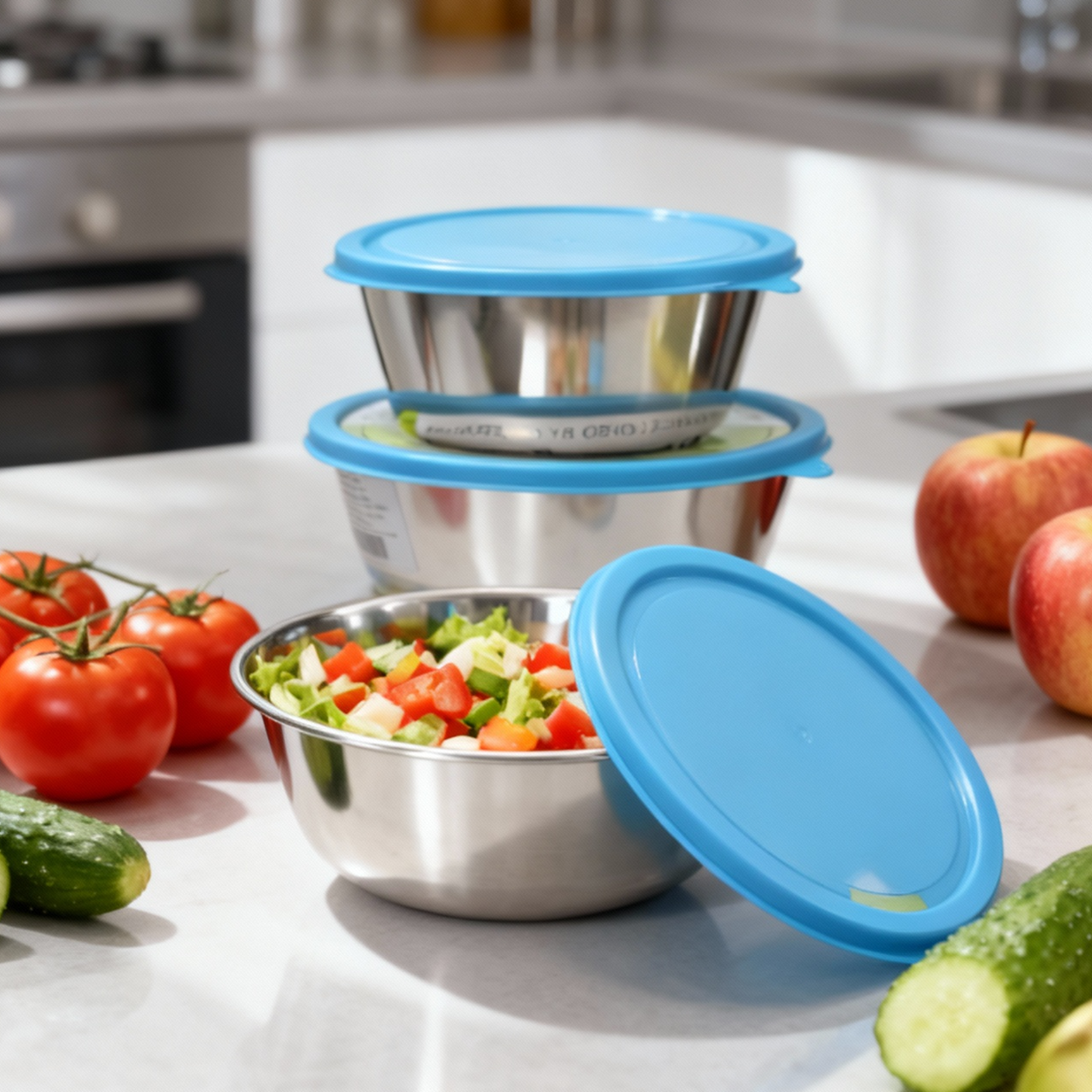 Sylo Stainless Steel Bowl 900ml, 1300ml and 1900 ml | Airtight Food Storage Bowl with BPA-Free Lid