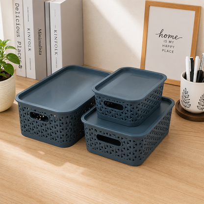 PEARLPET Everyday Basket Set of 3 with Lid – Smart organisation for every corner of your home
