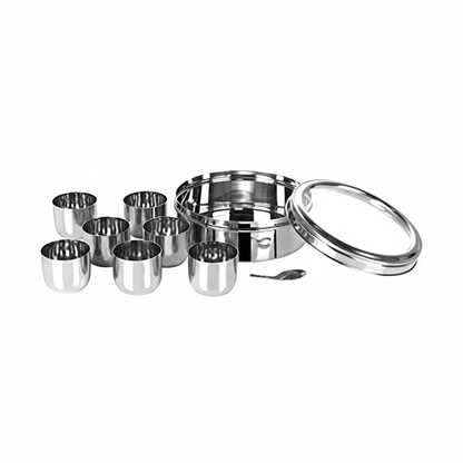 Masala Box Stainless Steel | 7 +1 Stainless Steel Cups & Spoon | See-Through Lids