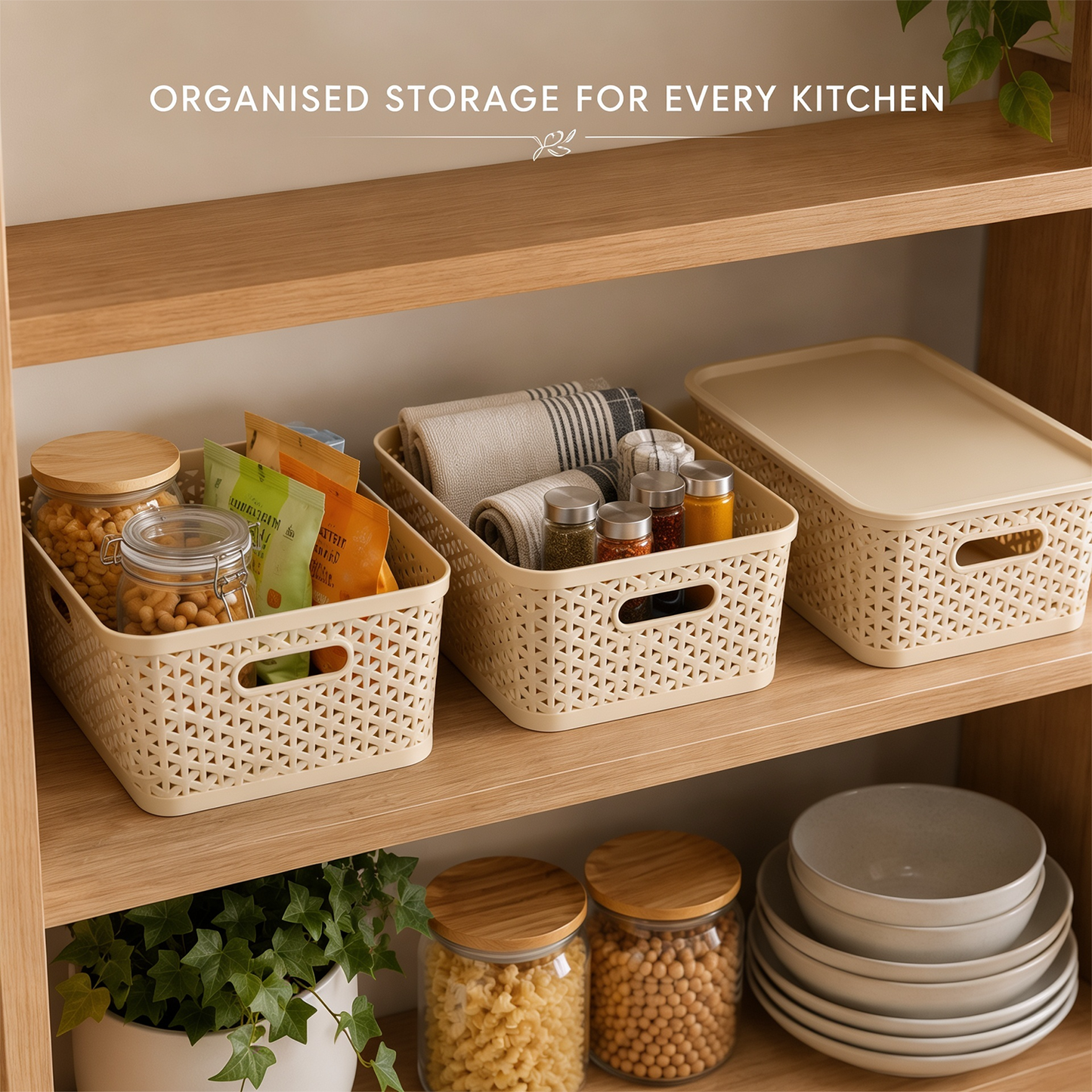 PEARLPET Everyday Basket Pack of 3 with Lid – Smart organisation for every corner of your home