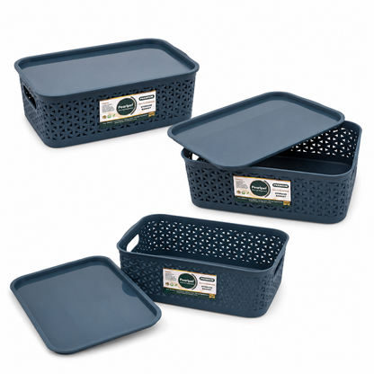 PEARLPET Everyday Basket Pack of 3 with Lid – Smart organisation for every corner of your home