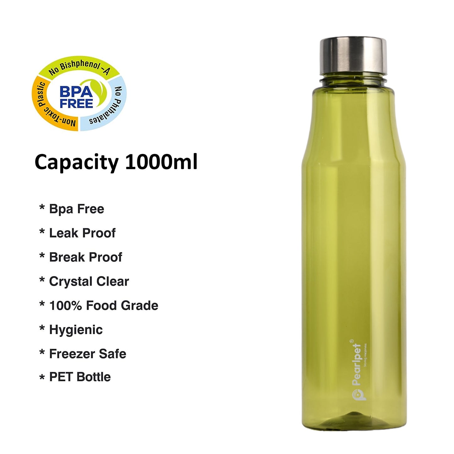 1000ml Ellie Round Bottle Stainless Steel Cap - Assorted - Set of 5