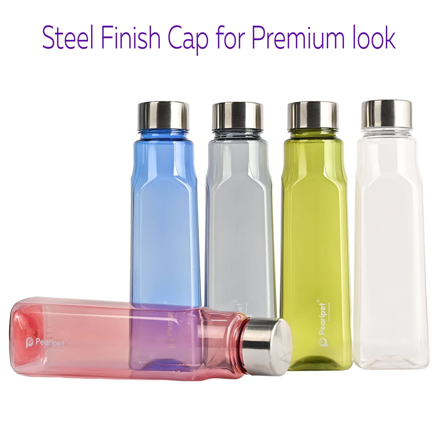 1000ml Ellie Square Bottle Stainless Steel Cap - Assorted - Set of 5