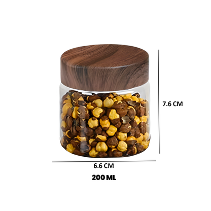 Coral Jars with Wooden like caps |Dark brown| Set of 6