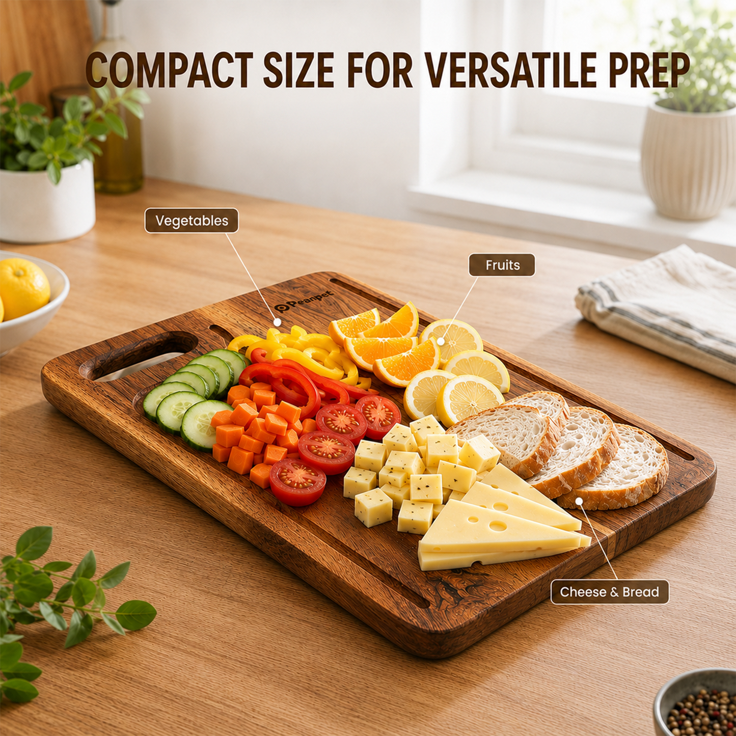 PEARLPET Premium Acacia Wood Chopping & Cutting Board | Reversible Kitchen Board | Serving Platter | Durable & Easy to Clean