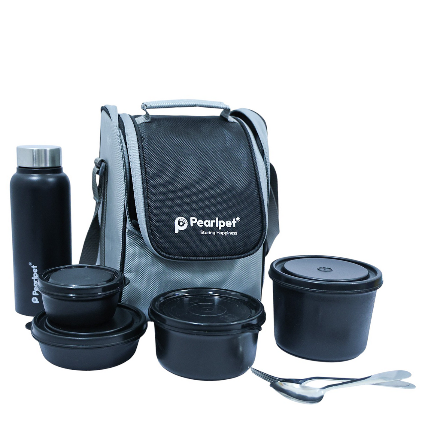 Pearlpet Executive Buffe Steel Lunch Box Set |4 containers (600ml, 400ml, 250ml, 130ml), 750ml water bottle |Leak-Proof Office Tiffin with Bag |Stylish & Travel-Friendly