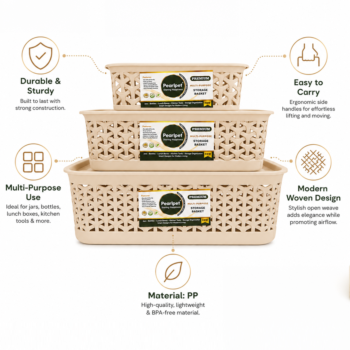 PEARLPET Everyday Basket Set of 3 with Lid – Smart organisation for every corner of your home