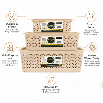 PEARLPET Everyday Basket Set of 3 with Lid – Smart organisation for every corner of your home
