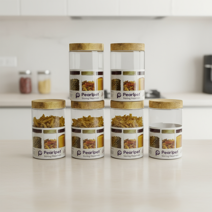 Coral Jars with Wooden like caps |Light brown| Set of 6