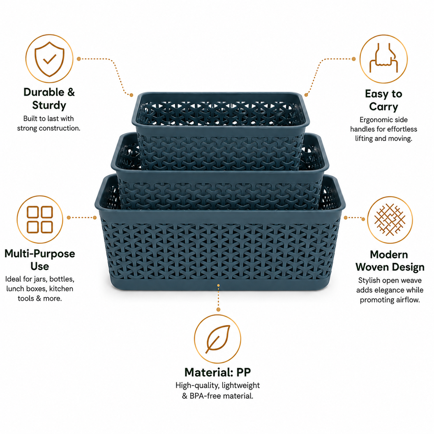 Pearlpet Everyday Basket Set of 3 with Lid – Smart organisation for every corner of your home — view 16