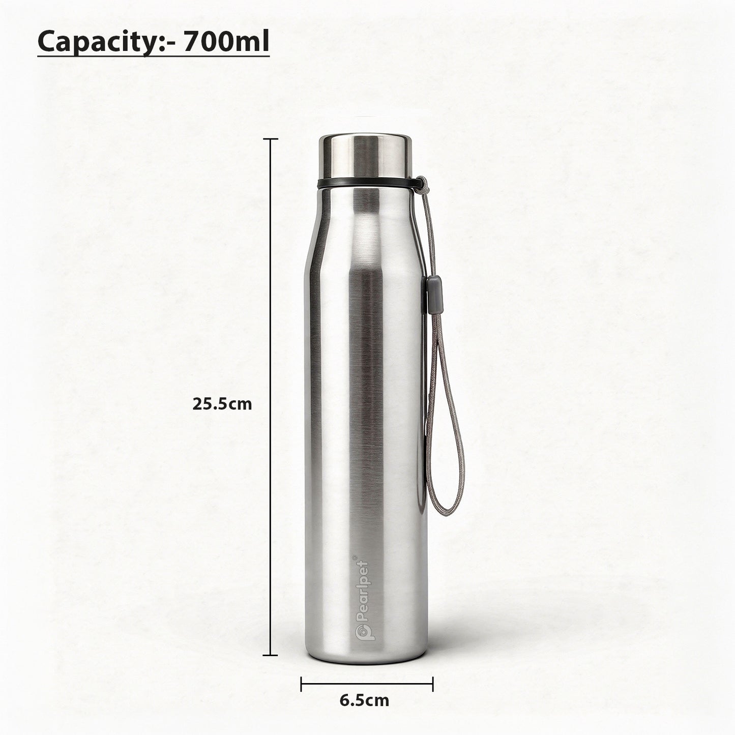 Aqualine Single Wall Steel Water Bottle – 700ml (Silver)