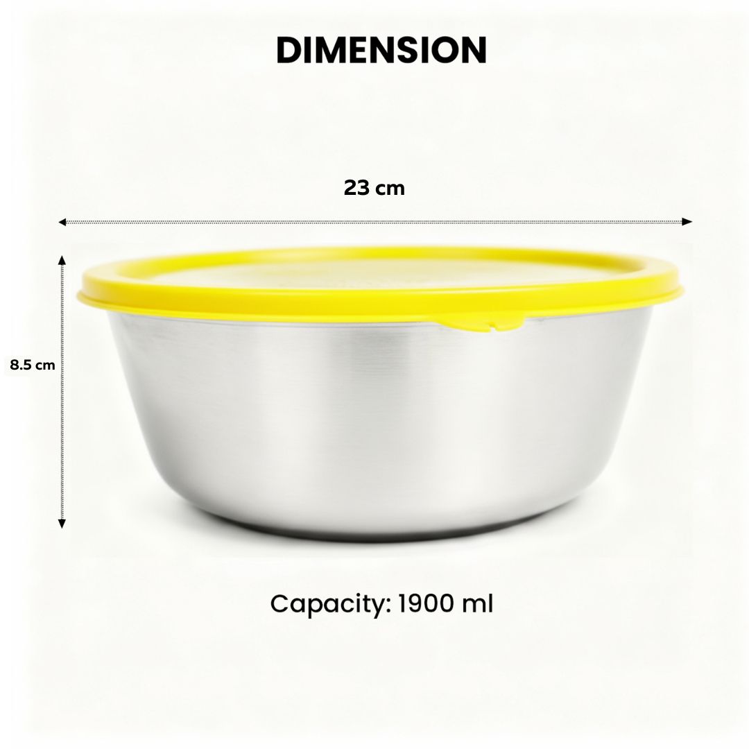 Sylo Stainless Steel Bowl 1900 ml | Airtight Food Storage Bowl with BPA-Free Lid
