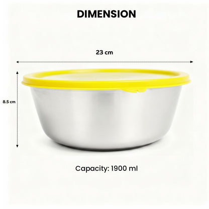 Sylo Stainless Steel Bowl 1900 ml | Airtight Food Storage Bowl with BPA-Free Lid
