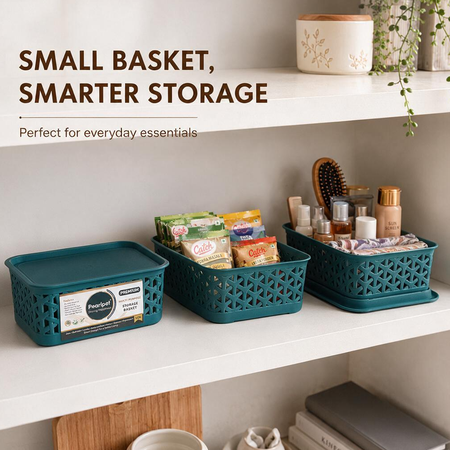 PEARLPET Everyday Basket Pack of 3 with Lid – Smart organisation for every corner of your home
