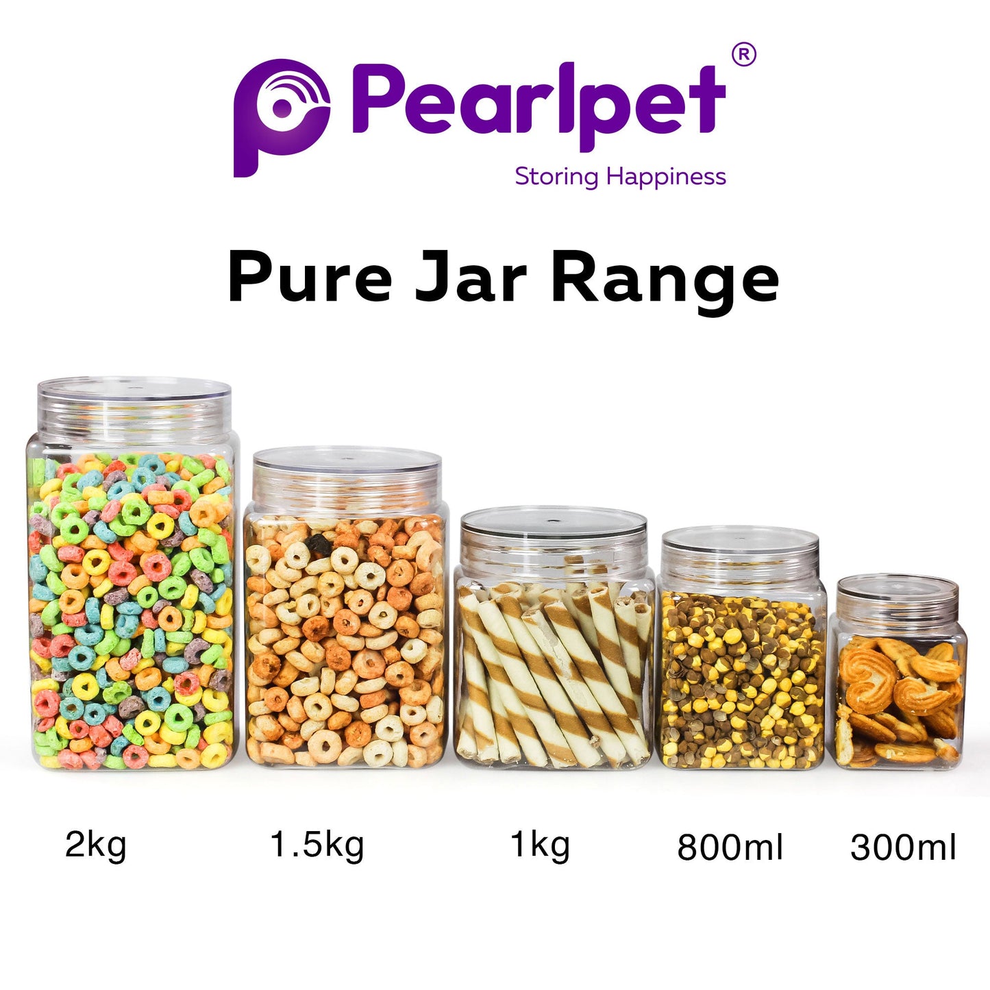 Pure Jars for Kitchen Storage | 6 pieces set with Spoon, 1000 ml