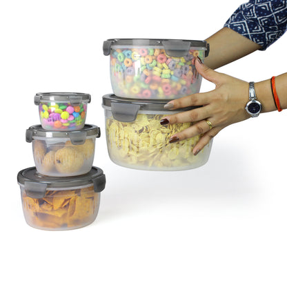 PP Container Circular Plastic Food Storage Container with Air Tight Lid | Fridge & Freezer Dabba Containers, Fruit Box Set of 5 (300ml, 600ml, 1200ml, 1800ml and 3000ml)