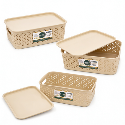 PEARLPET Everyday Basket Pack of 3 with Lid – Smart organisation for every corner of your home