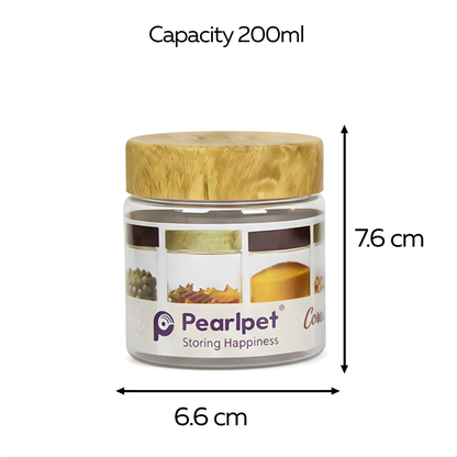 CORAL TRANSPARENT STORAGE JARS - SET OF 18 - WITH WOODEN LIDS - 200 ml, 500 ml, 1700 ml